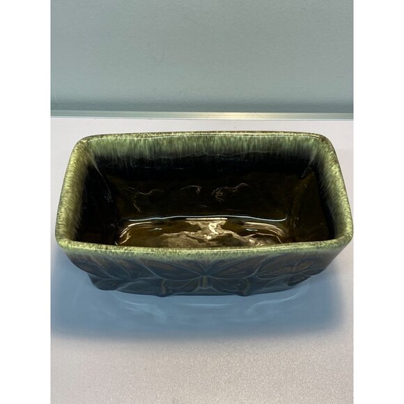 Vtg Hull Pottery USA F16 Ceramic Planter Butterfly Design Green Drip Rectangle - Picture 2 of 10